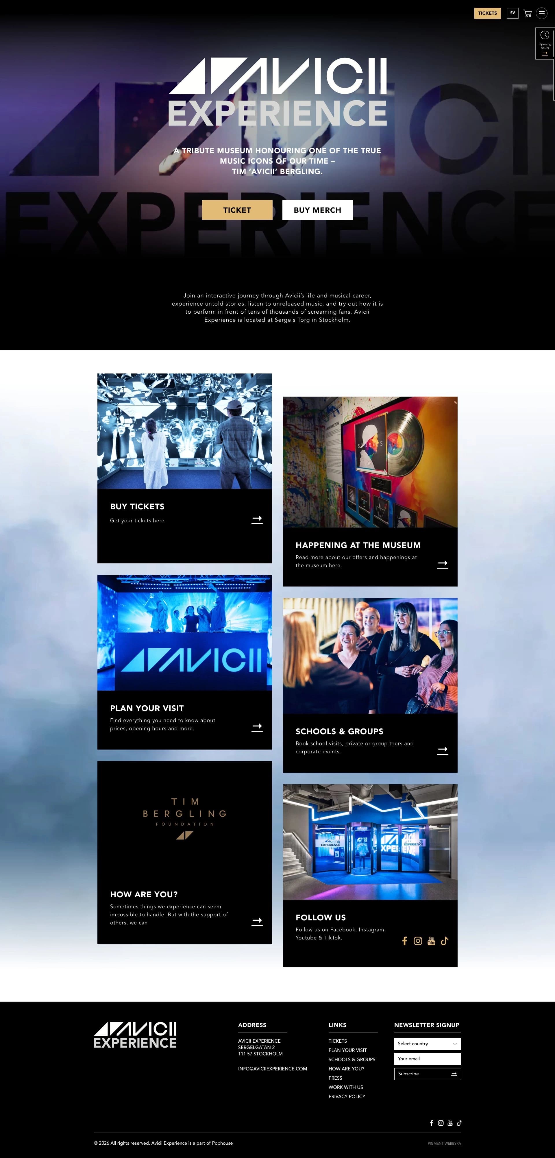 Bild på Digialbyrå projekt hela hemsidan - Avicii Experience