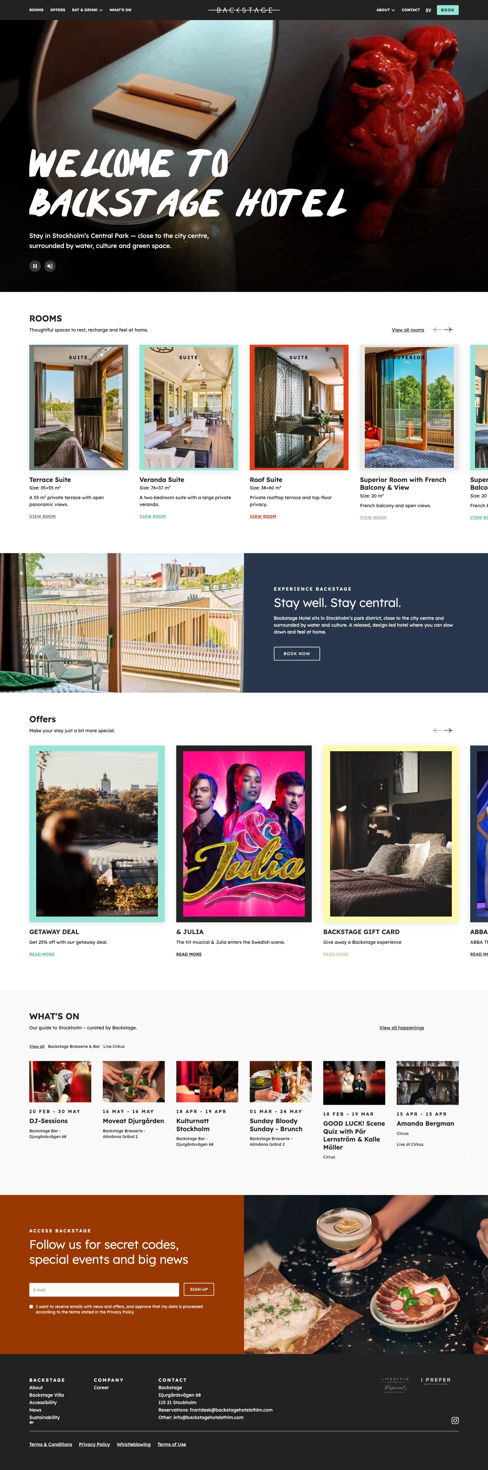 Bild på Digitalbyrå projekt hela hemsidan - Backstage Hotel