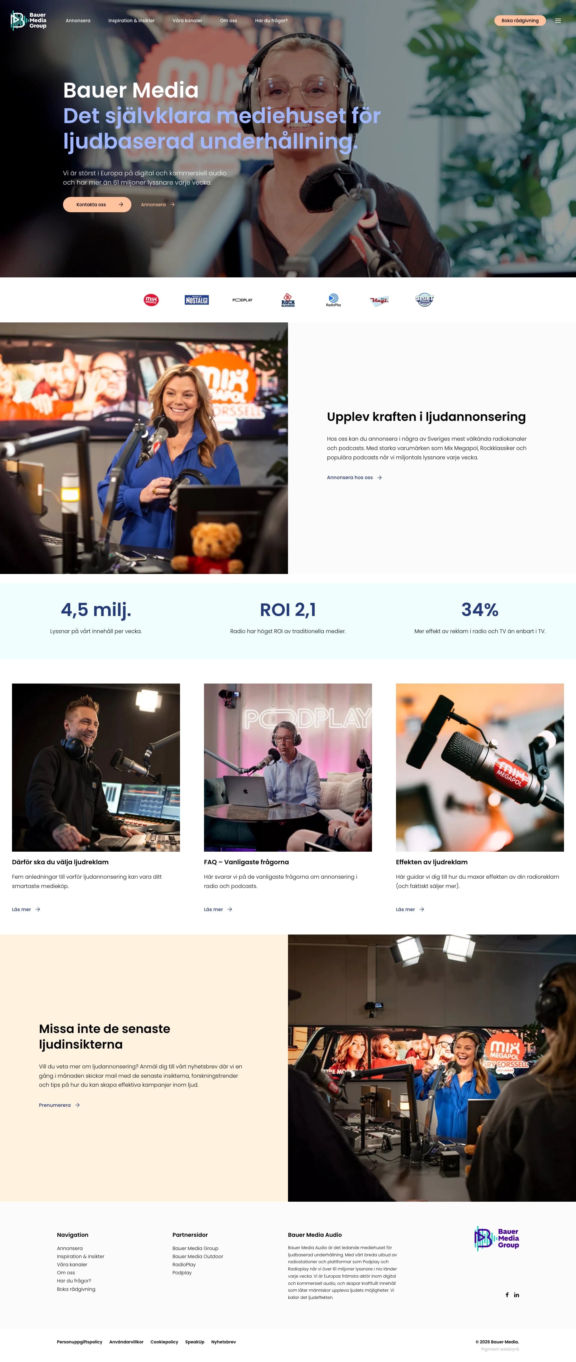 Bild på Digialbyrå projekt hela hemsidan - Bauer Media