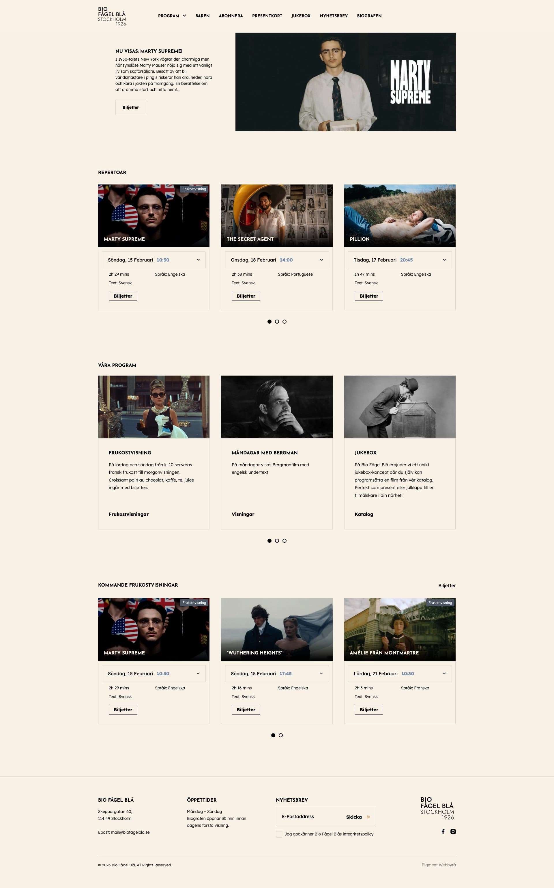 Bild på Digialbyrå projekt hela hemsidan - Bio Fågel Blå