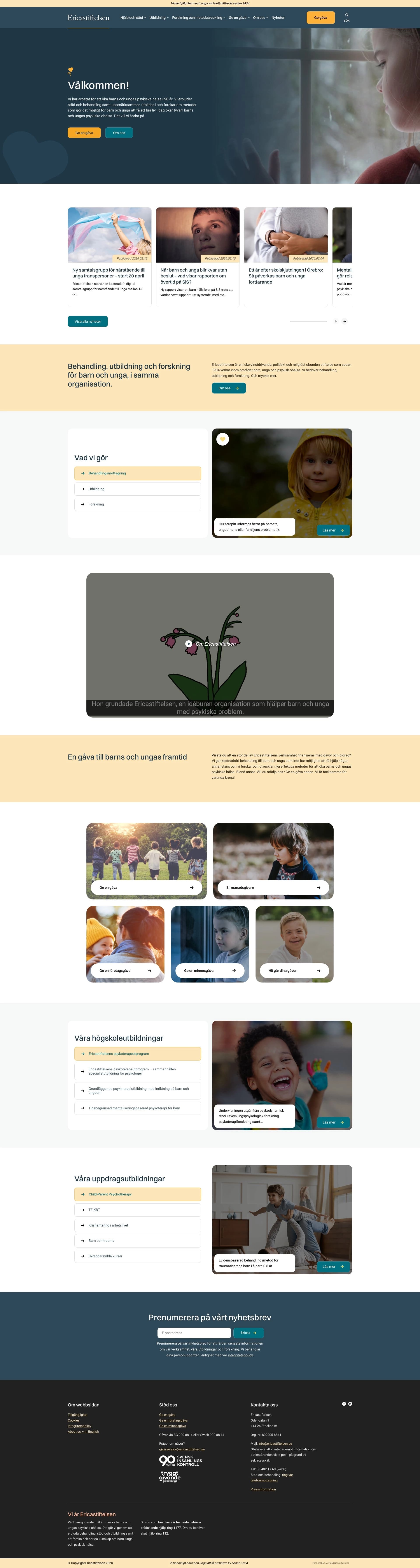 Bild på Digialbyrå projekt hela hemsidan - Ericastiftelsen
