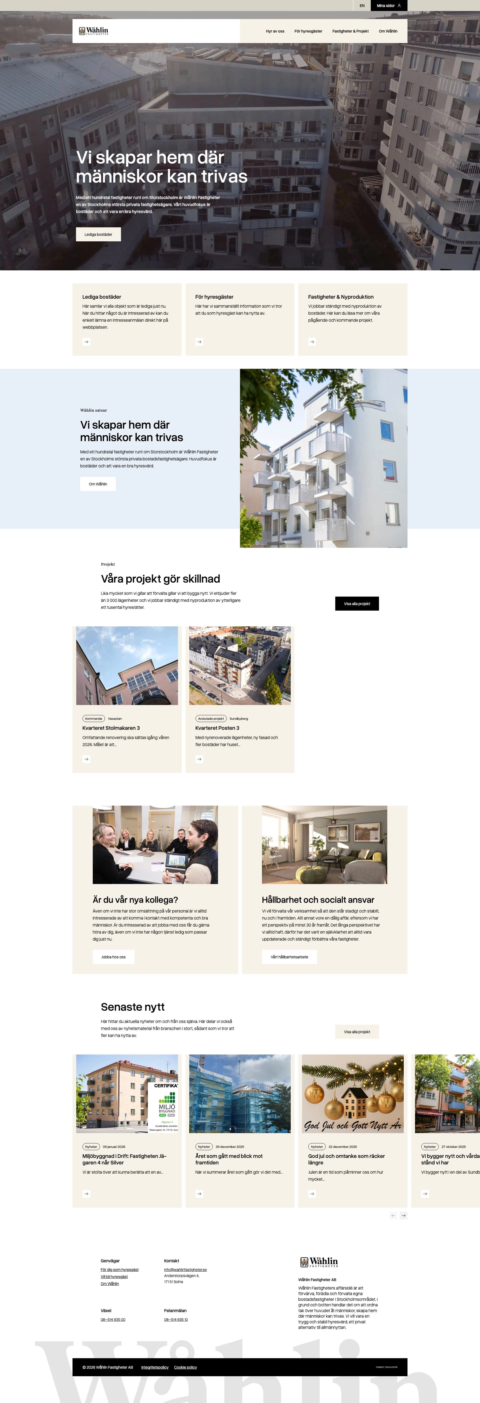 Bild på Digialbyrå projekt hela hemsidan - Wåhlin Fastigheter