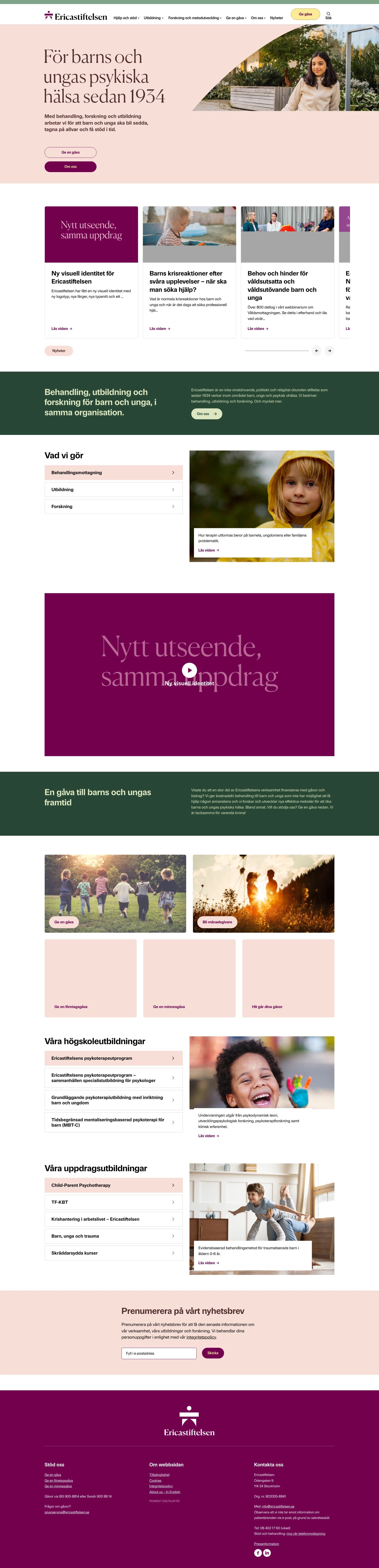 The full Ericastiftelsen front page, built by Pigment Digital Agency