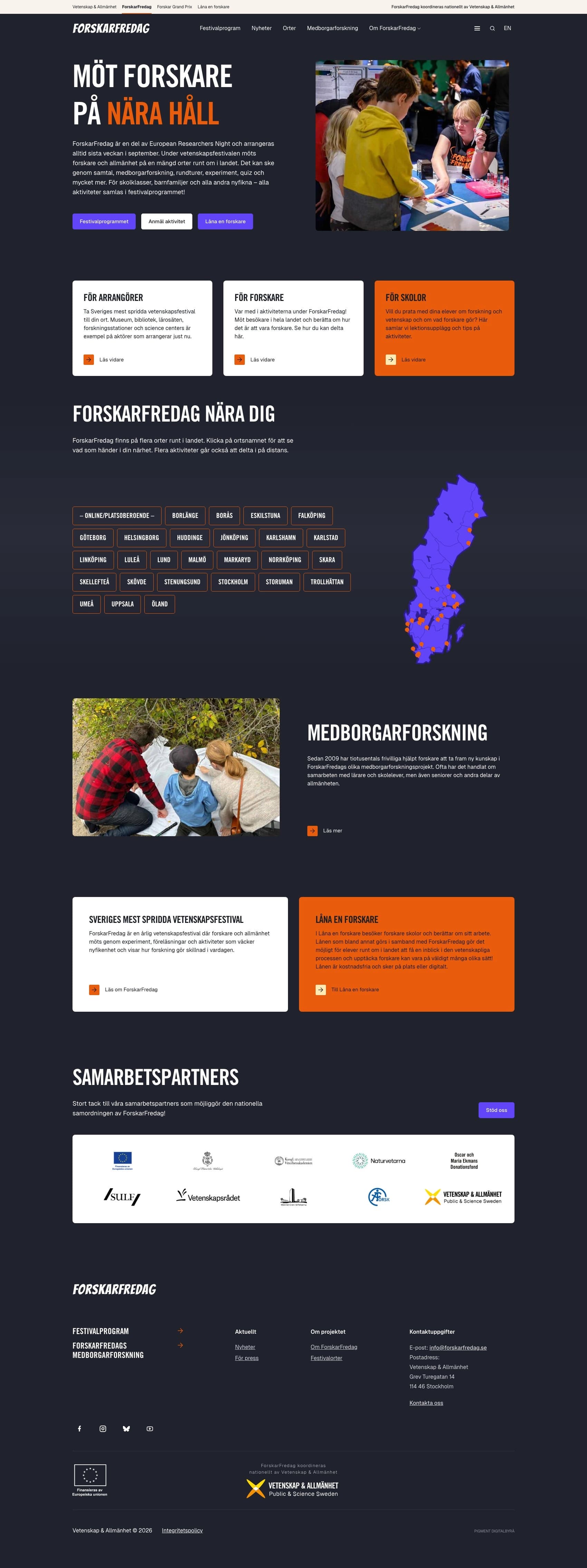 The full ForskarFredag front page, built by Pigment Digital Agency