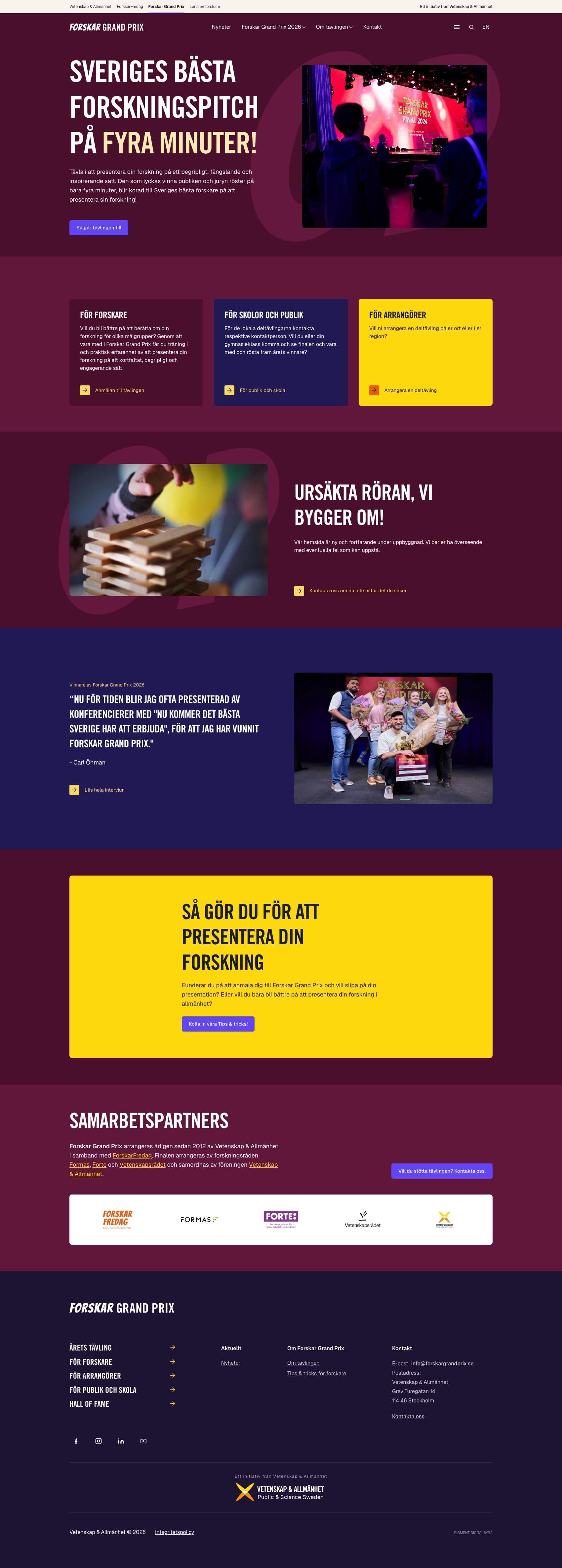 The full Forskar Grand Prix front page, built by Pigment Digital Agency