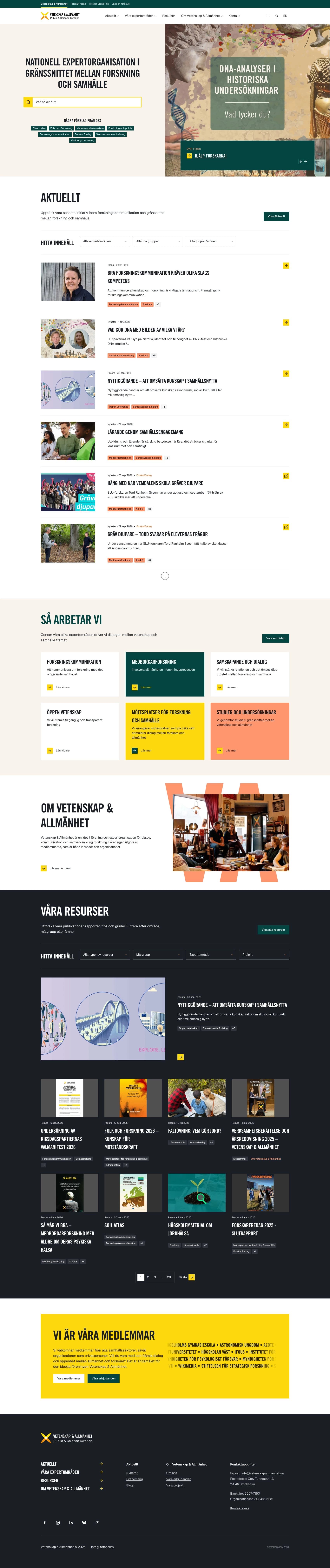 The full Vetenskap & Allmänhet front page, built by Pigment Digital Agency